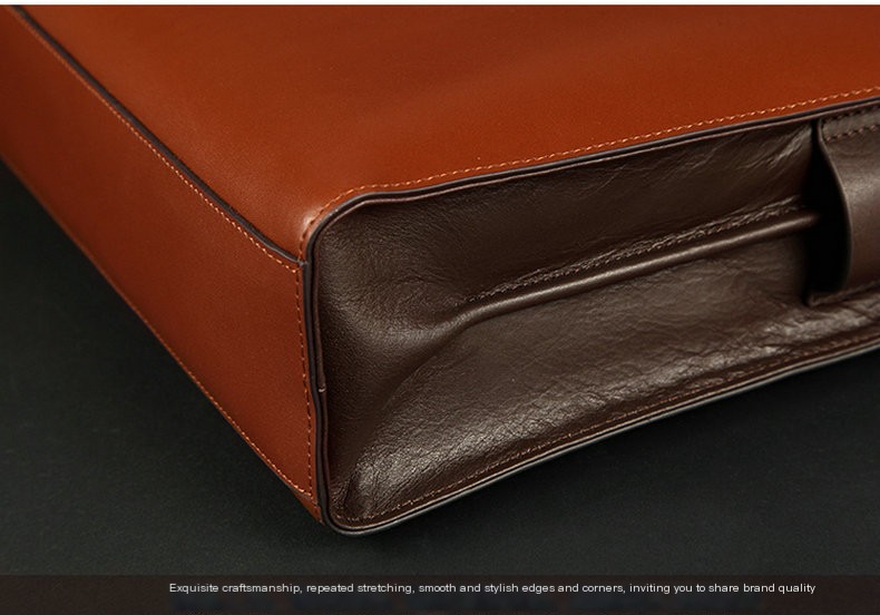 Real Cowhide Men's Bag Briefcase with pockets