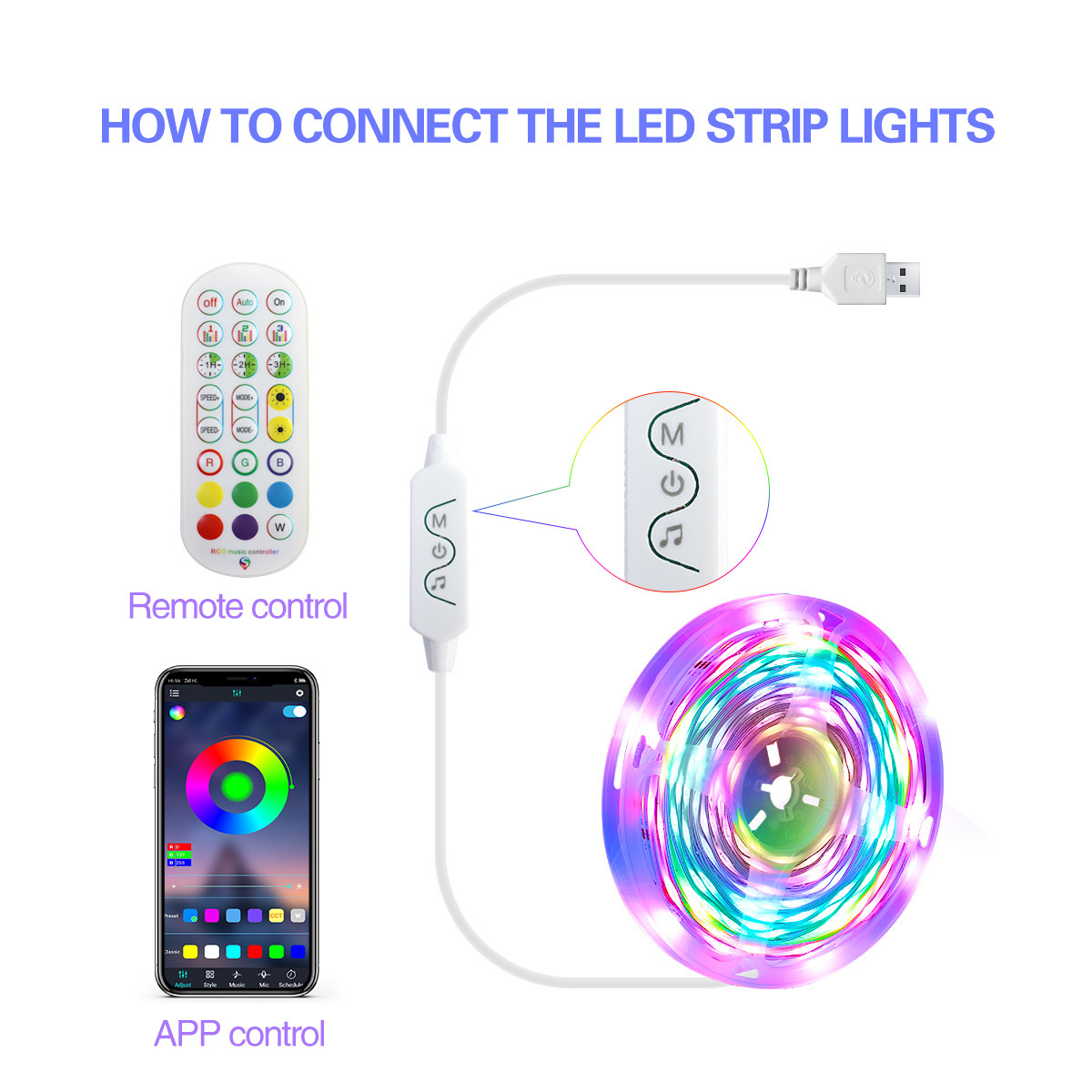 Smart LED USB RGBIC Dream Color Strip Light in action