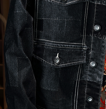 Men's Vintage Flocked Panel Denim Jacket 3