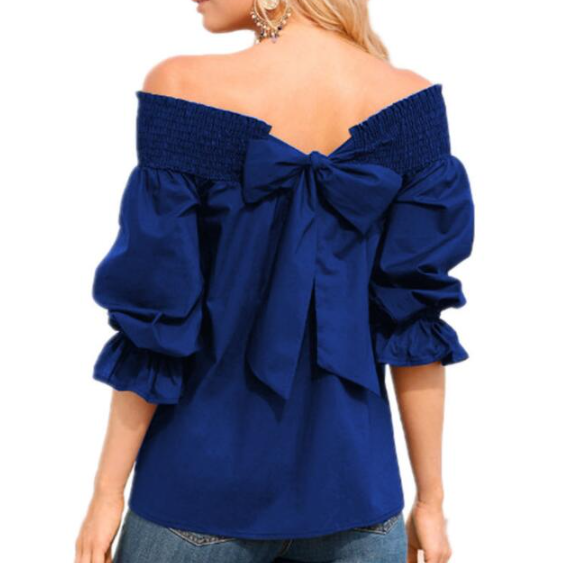 One-shoulder blouse with bow detail