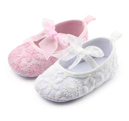 Embroidered Lace Baby Shoes White