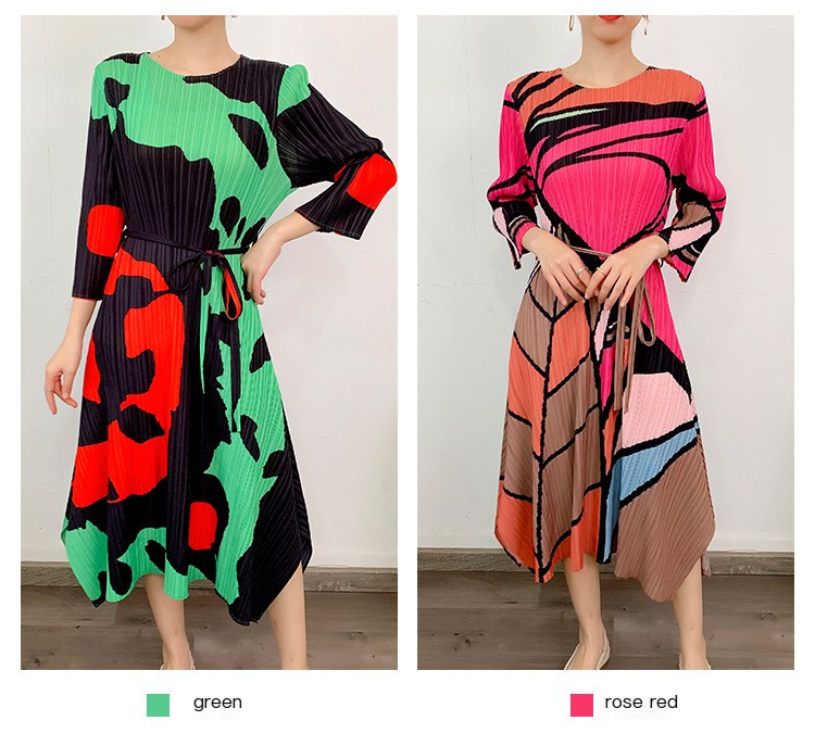 Geometric Printed Pleated Dress
