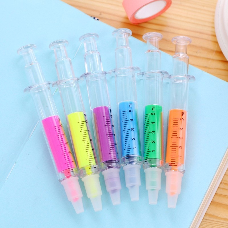6 Syringe Fluorescent Highlighter Pens image