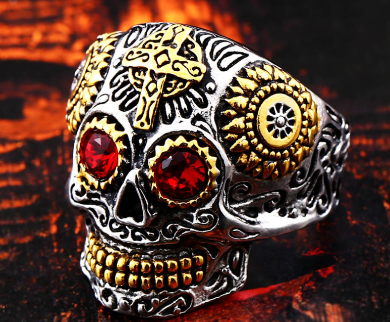Titanium Steel Skull Cross Ring Detail