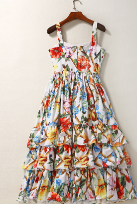 Self-cultivation Medium And Long Print Dress Image 2