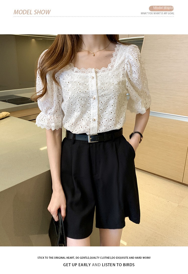 Embroidered Hollow Out Blouse Image 3