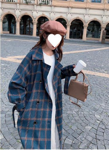 French Green Plaid Woolen Coat Image 4
