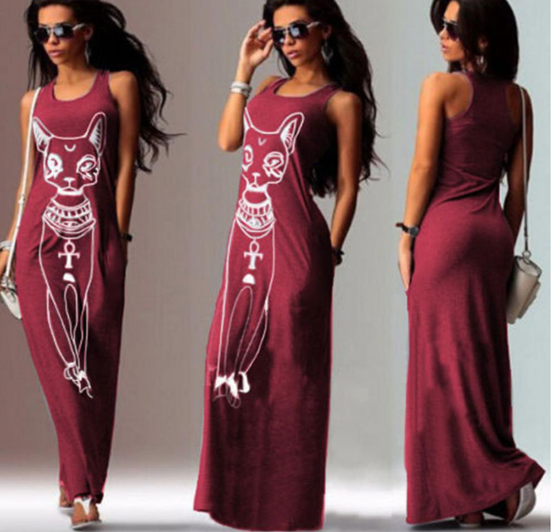 Gray Cat Print Dress Image 3