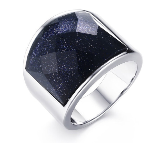 Stainless Steel Blue Sandstone Ring 1