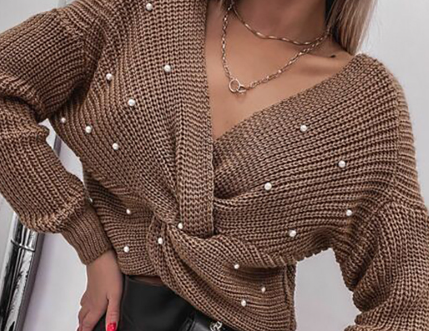 V-neck Decorative Sweater Image 3