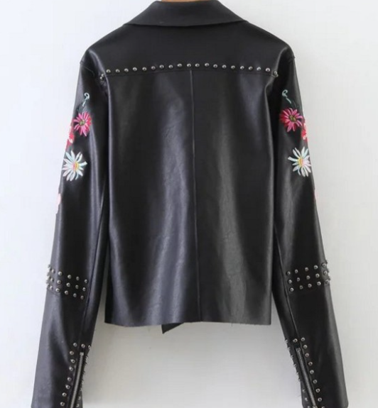 Embroidered Studded Leather Jacket Back View