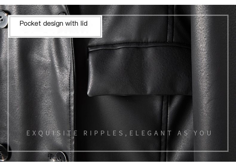 Long Over-the-knee PU Leather Suit Style Windbreaker Jacket Image 3