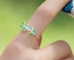 S925 Silver Green Leaf Ring