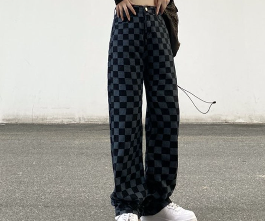 Retro Checkered Denim Pants 4