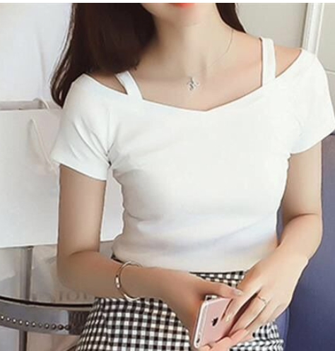 Short Sleeved Women Sexy Off Shoulder T-shirt 3