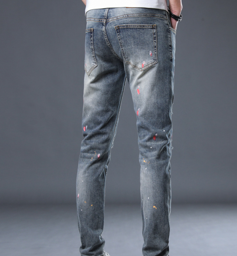 Colored Ink Graffiti Ripped Slim Stretch Jeans 4