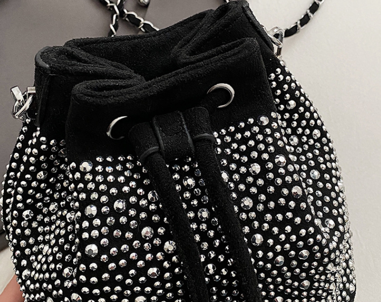 Rhinestone Bucket Bag - Black