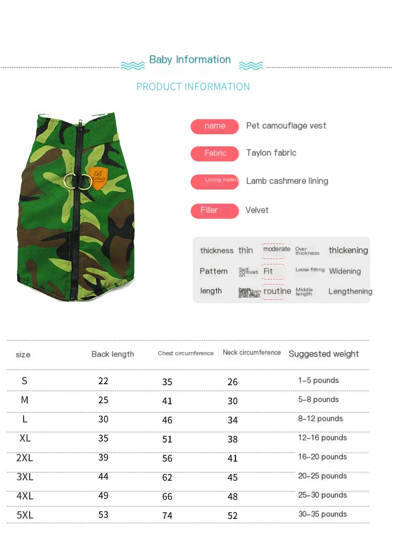 Camouflage Pet Dog Coat