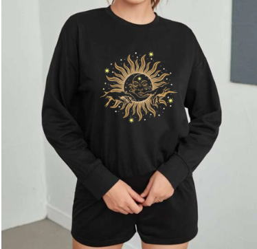 Women's Spice Girl Vintage Embroidery Print Loose Sweater Detail