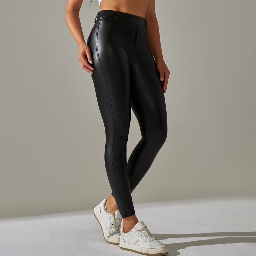 Feminine Synthetic Leather Pants Image 3