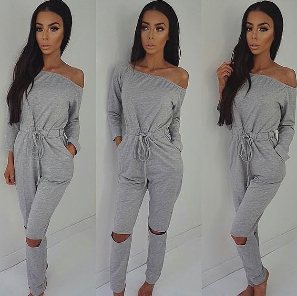 Off-Shoulder Ripped Jumpsuit 2
