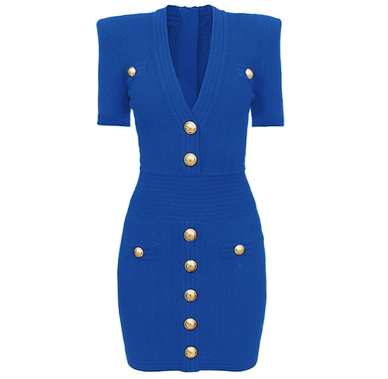 Gold Buttons Knit Dress 3