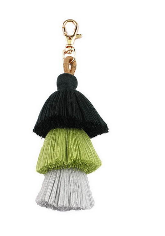 Olive Green Layered Tassel Keychain