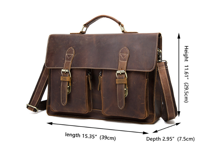 Men's Leather Crossbody Bag - Brown