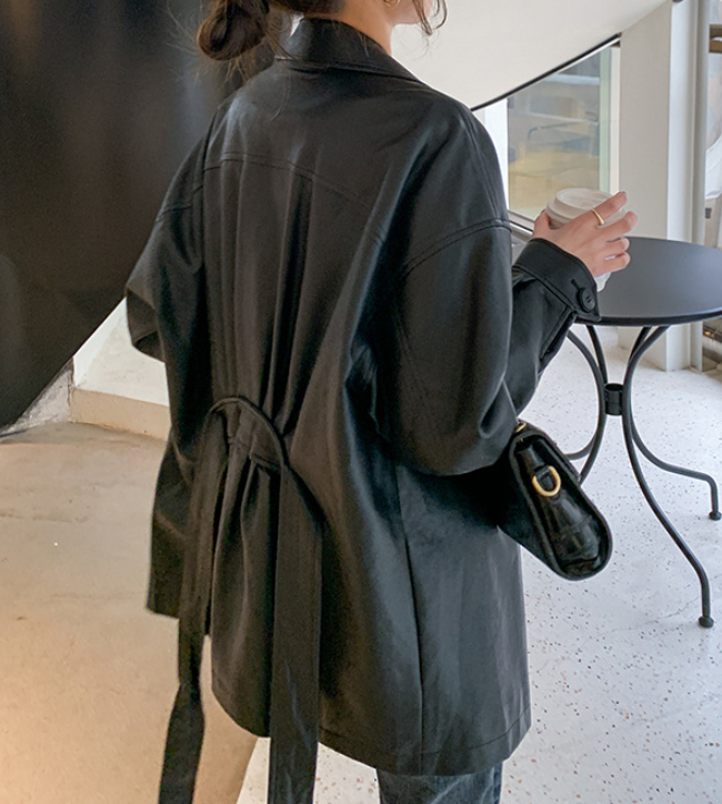 All-match Loose Belt Small Leather Jacket Image 3