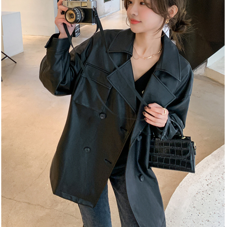All-match Loose Belt Small Leather Jacket Image 4