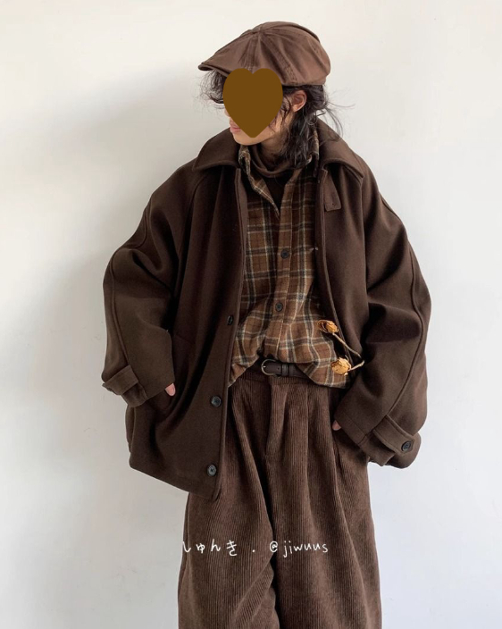 Japanese-style Retro Brown Woolen Coat Image 1