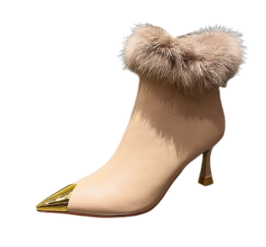 Cowhide Rabbit Fur Skinny Boots 2