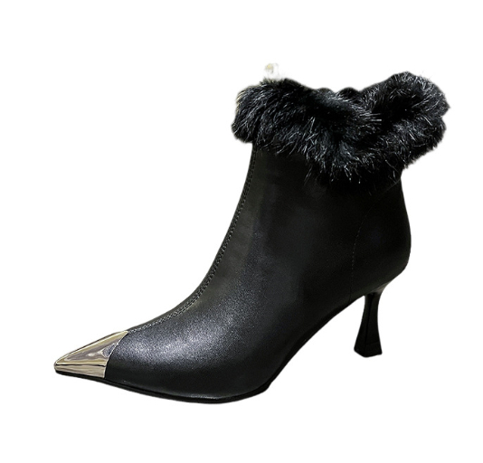 Cowhide Rabbit Fur Skinny Boots 3