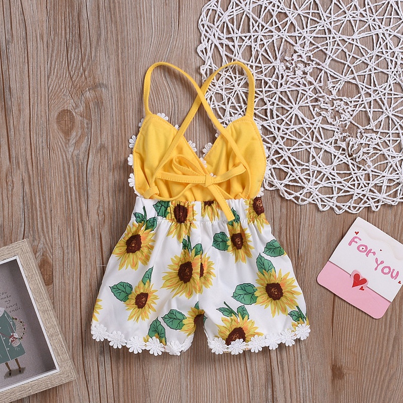 Sunflower Print Halter Romper 1
