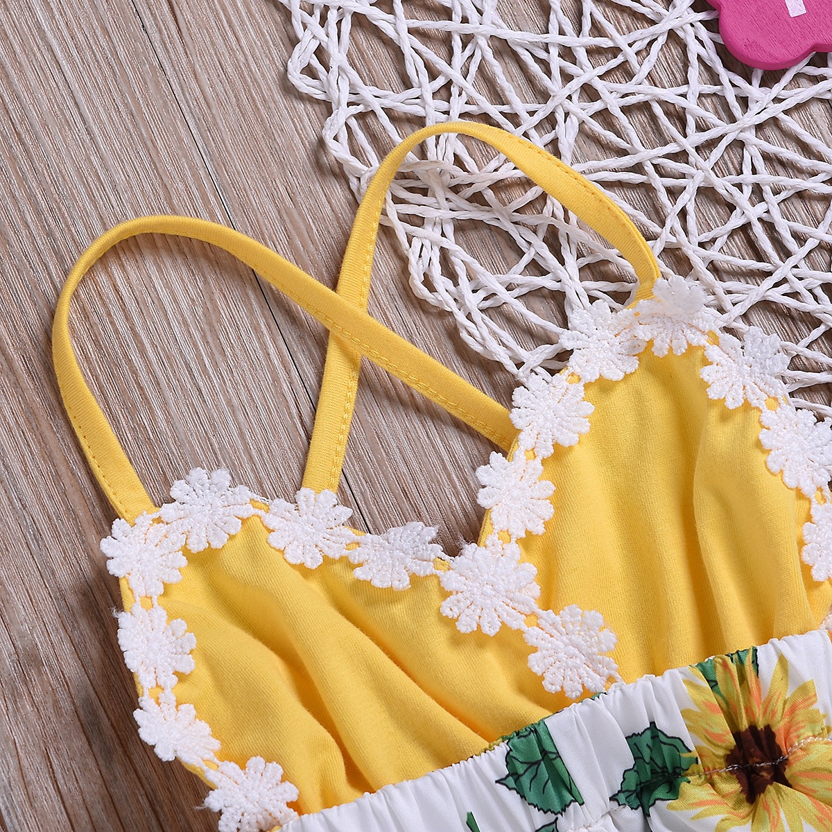 Sunflower Print Halter Romper 4