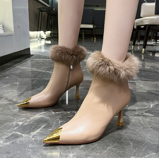Cowhide Rabbit Fur Skinny Boots 5