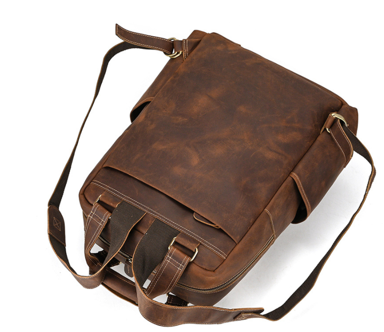 Men's Retro Crazy Horse Leather Backpack Image 1