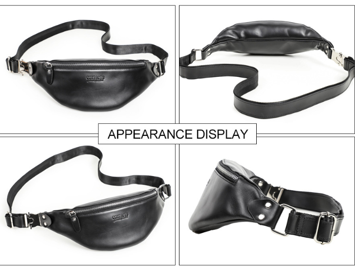 Black Casual Leather Men's Chest Bag