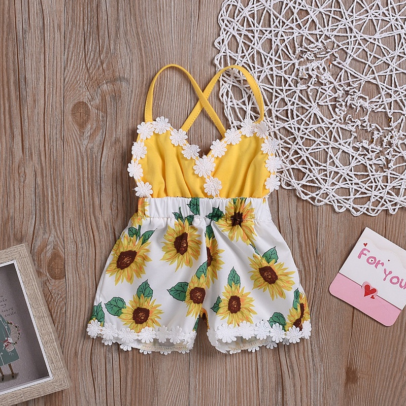 Sunflower Print Halter Romper 2