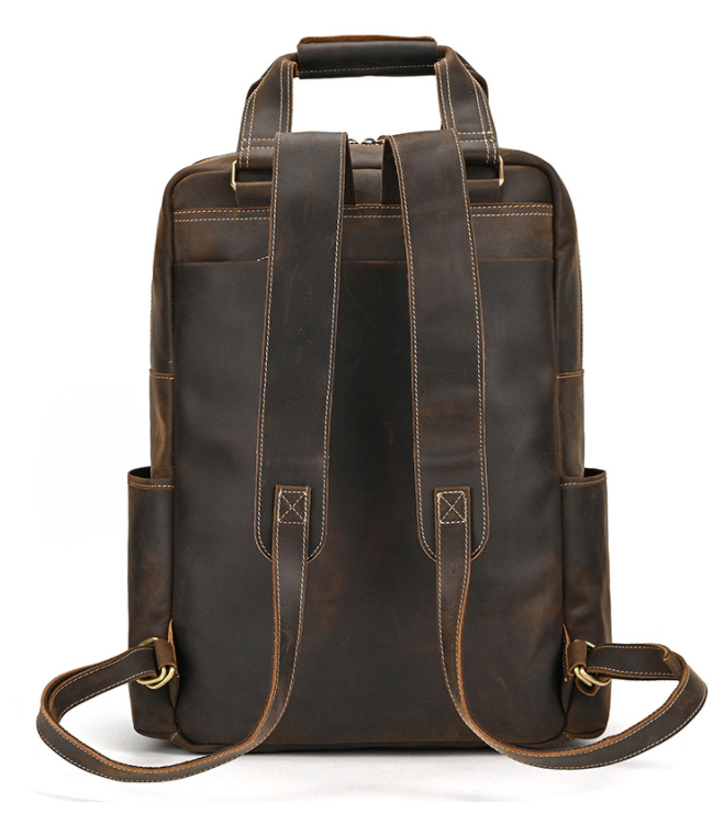 Men's Retro Crazy Horse Leather Backpack Image 6