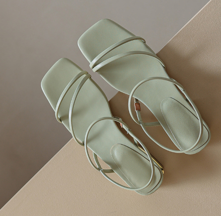 Fashion Full Leather Crystal Heel Sandals Image 1