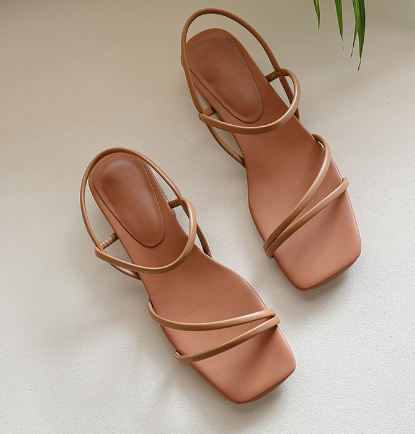 Fashion Full Leather Crystal Heel Sandals Image 3