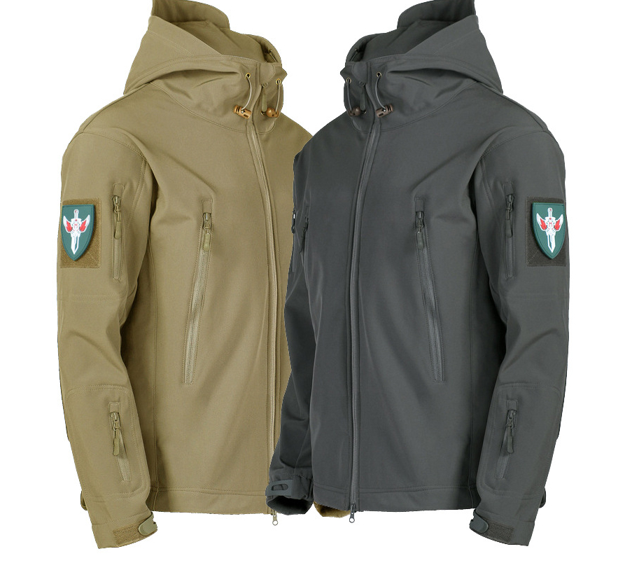Men's Tactical Softshell Jacket - Back View and Pocket Detail - Multiple Storage Compartments