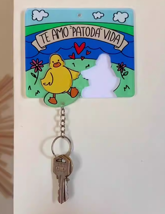 Couple Key Holder Cute Duck UP Movie Keychains Hanger Creative Cartoon Key Pendant Organizer Home Decor For Family Lovers Gift