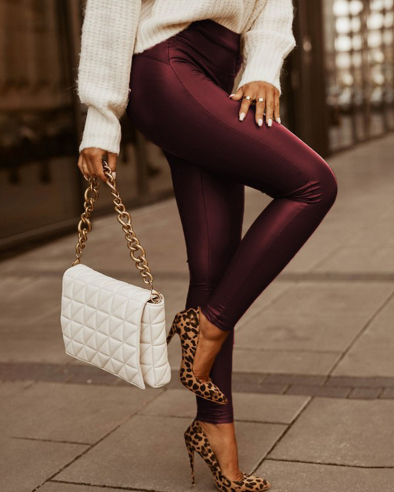 FSDA Fashion PU Leather Pants Wine Red