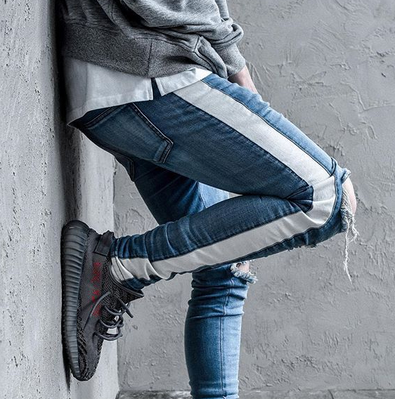 White Bar Ripped Zipper Stretch Skinny Jeans 1