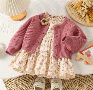 Girls Lantern Sleeve Pearl Button Jacket - Image 1