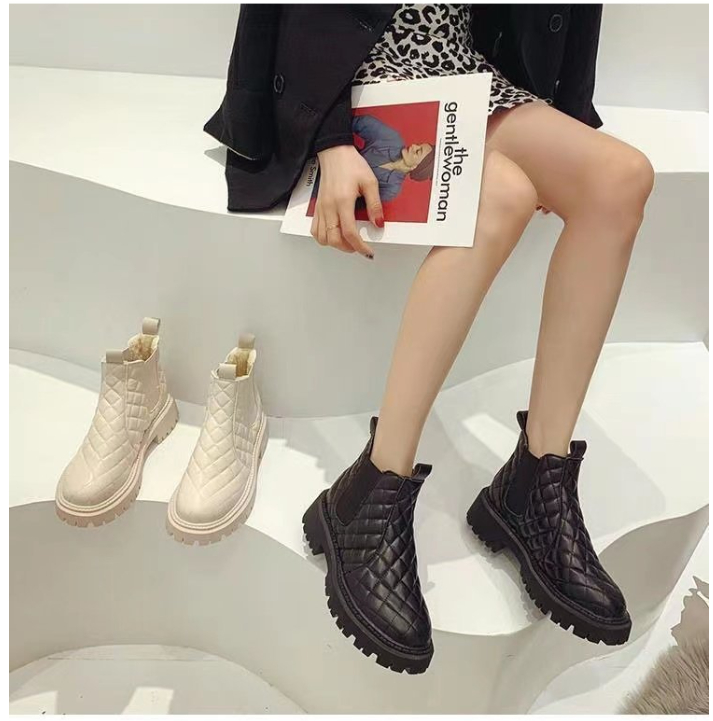 Color Matching Casual Thick Heel Plus Velvet Boots