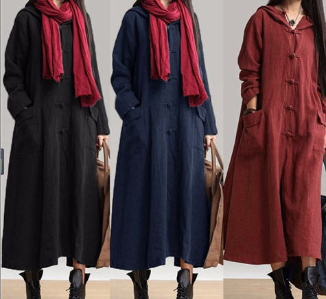 Vintage Cotton Linen Hooded Gown