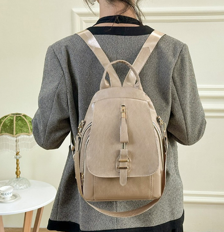Anti Theft Leather Travel Women's Multi-layer Backpack Image 2